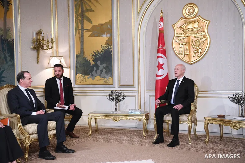 Tunisian President Kais Saied receives Middle East and North Africa Coordinator at the US National Security Council Brett McGurk on December 7, 2022. Photo by Tunisian Presidency\ apaimages