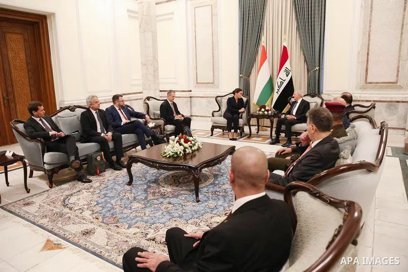 Iraqi President Abdul Latif Rashid meets with the President of the Republic of Hungary, Katalin Novak, in Baghdad on December 9, 2022. Photo by Iraqi Presidency Office/APAimages