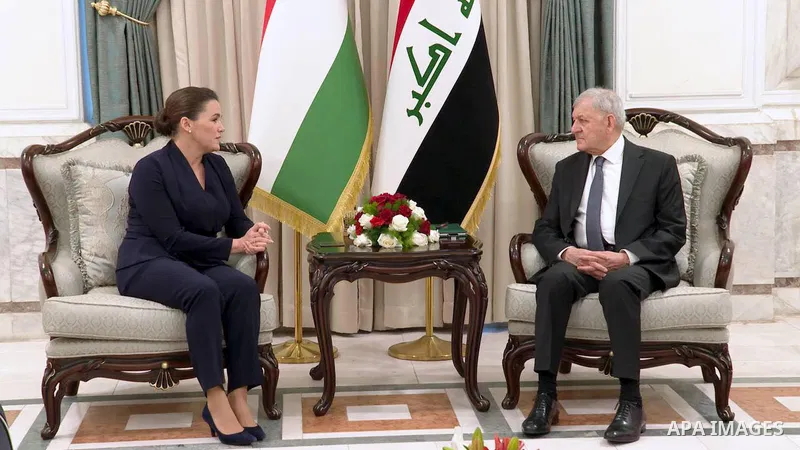 Iraqi President Abdul Latif Rashid meets with the President of the Republic of Hungary, Katalin Novak, in Baghdad on December 9, 2022. Photo by Iraqi Presidency Office/APAimages
