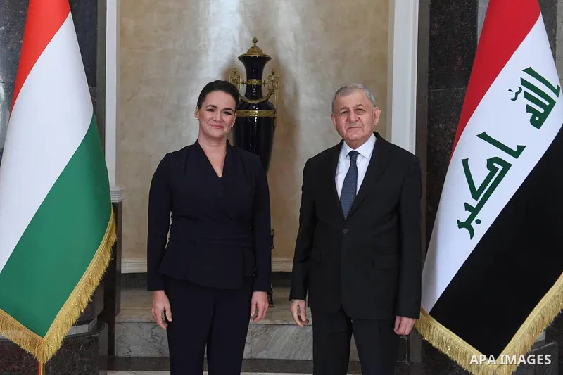Iraqi President Abdul Latif Rashid meets with the President of the Republic of Hungary, Katalin Novak, in Baghdad on December 9, 2022. Photo by Iraqi Presidency Office/APAimages