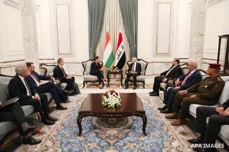 Iraqi President Abdul Latif Rashid meets with the President of the Republic of Hungary, Katalin Novak, in Baghdad on December 9, 2022. Photo by Iraqi Presidency Office/APAimages