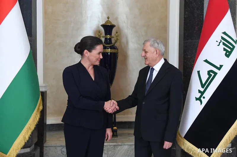 Iraqi President Abdul Latif Rashid meets with the President of the Republic of Hungary, Katalin Novak, in Baghdad on December 9, 2022. Photo by Iraqi Presidency Office/APAimages