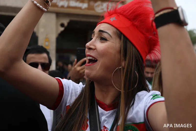 Fans gather in the streets of Doha ahead of the match Morocco vs Portugal in FIFA World Cup, in Doha, Qatar on December 10, 2022. The 2022 FIFA World Cup is an association football tournament, contested by the men's nati...