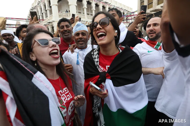 Fans gather in the streets of Doha ahead of the match Morocco vs Portugal in FIFA World Cup, in Doha, Qatar on December 10, 2022. The 2022 FIFA World Cup is an association football tournament, contested by the men's nati...