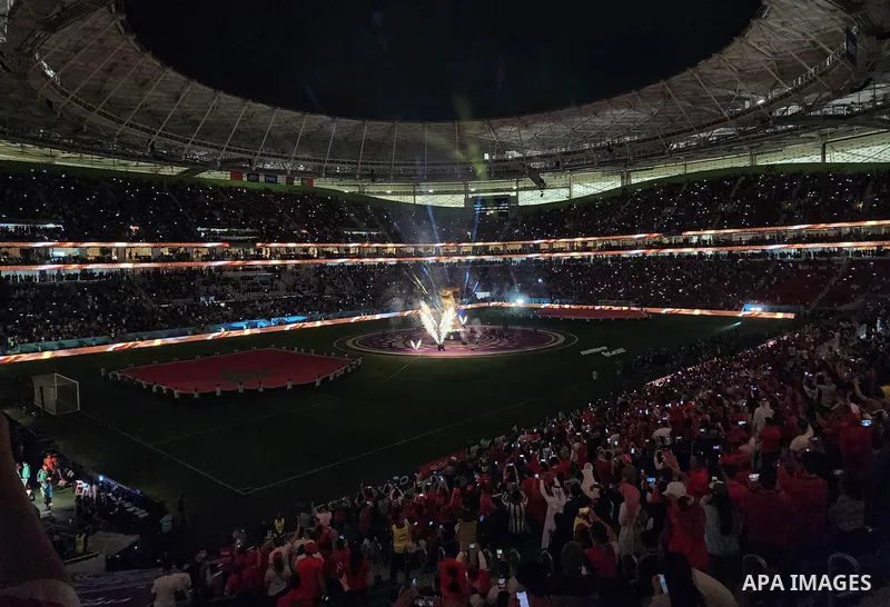 Fans cheer in the stadium during Morocco vs Portugal match in FIFA World Cup, in Doha, Qatar on December 10, 2022. The 2022 FIFA World Cup is an association football tournament, contested by the men's national teams of F...