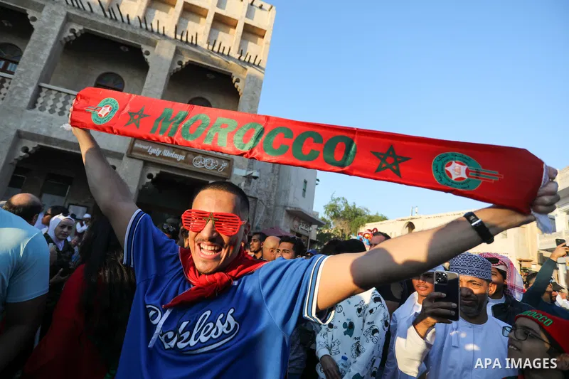 Morocco fans gather at Souq Waqif during the FIFA World Cup Qatar 2022 in Doha, Qatar on December 14, 2022. Photo by Ashraf Amra\ apaimages