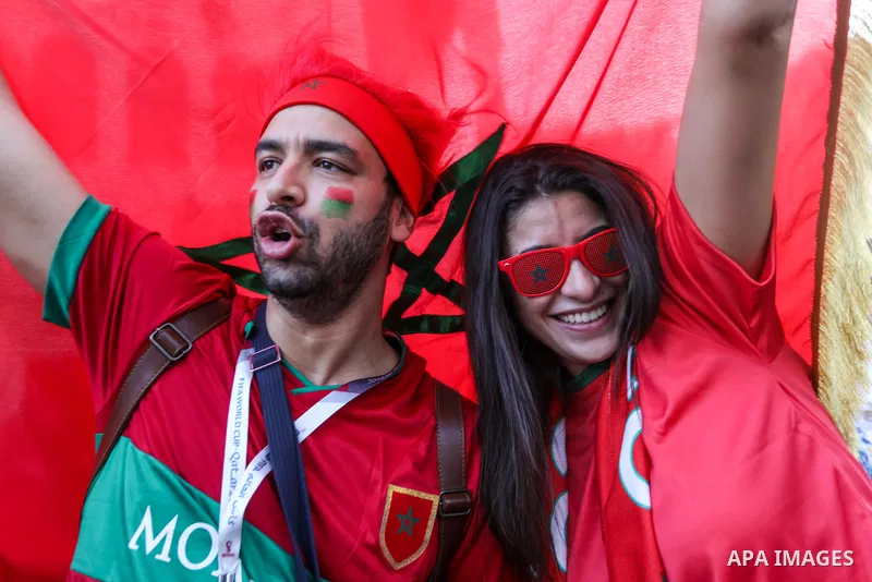 Morocco fans gather at Souq Waqif during the FIFA World Cup Qatar 2022 in Doha, Qatar on December 14, 2022. Photo by Ashraf Amra\ apaimages