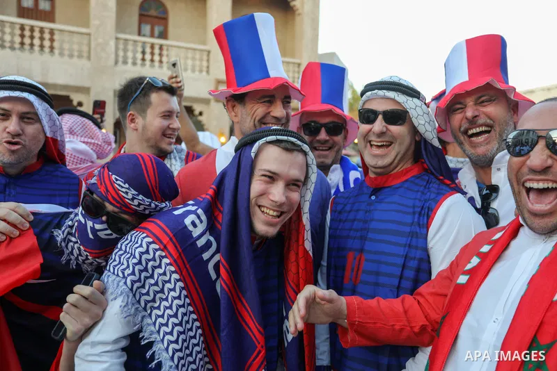 France fans gather at Souq Waqif during the FIFA World Cup Qatar 2022 in Doha, Qatar on December 14, 2022. Photo by Ashraf Amra\ apaimages