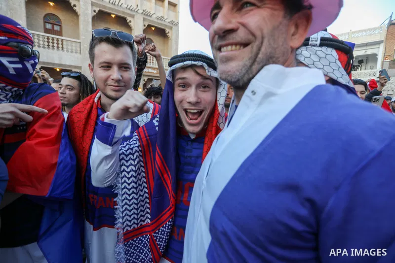 France fans gather at Souq Waqif during the FIFA World Cup Qatar 2022 in Doha, Qatar on December 14, 2022. Photo by Ashraf Amra\ apaimages