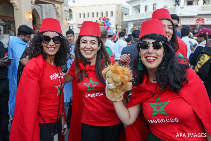 Morocco fans gather at Souq Waqif during the FIFA World Cup Qatar 2022 in Doha, Qatar on December 14, 2022. Photo by Ashraf Amra\ apaimages