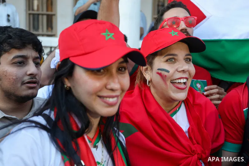 Morocco fans gather at Souq Waqif during the FIFA World Cup Qatar 2022 in Doha, Qatar on December 14, 2022. Photo by Ashraf Amra\ apaimages