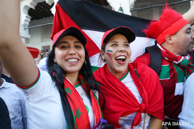 Morocco fans gather at Souq Waqif during the FIFA World Cup Qatar 2022 in Doha, Qatar on December 14, 2022. Photo by Ashraf Amra\ apaimages