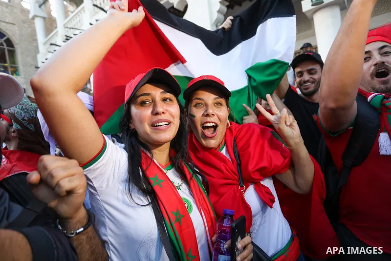 Morocco fans gather at Souq Waqif during the FIFA World Cup Qatar 2022 in Doha, Qatar on December 14, 2022. Photo by Ashraf Amra\ apaimages