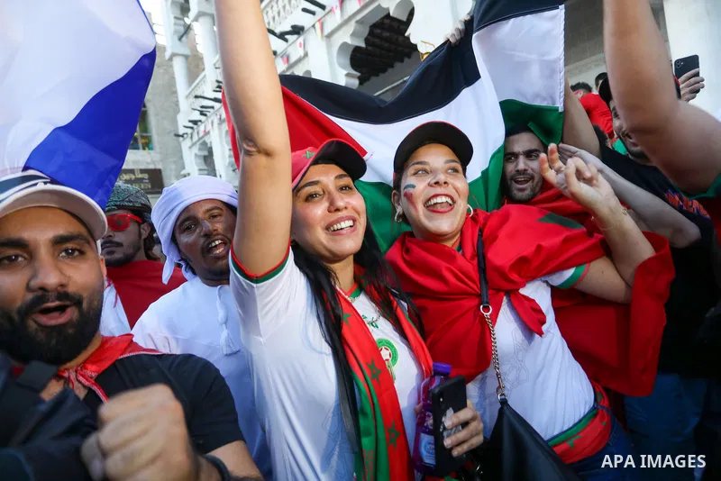 Morocco fans gather at Souq Waqif during the FIFA World Cup Qatar 2022 in Doha, Qatar on December 14, 2022. Photo by Ashraf Amra\ apaimages