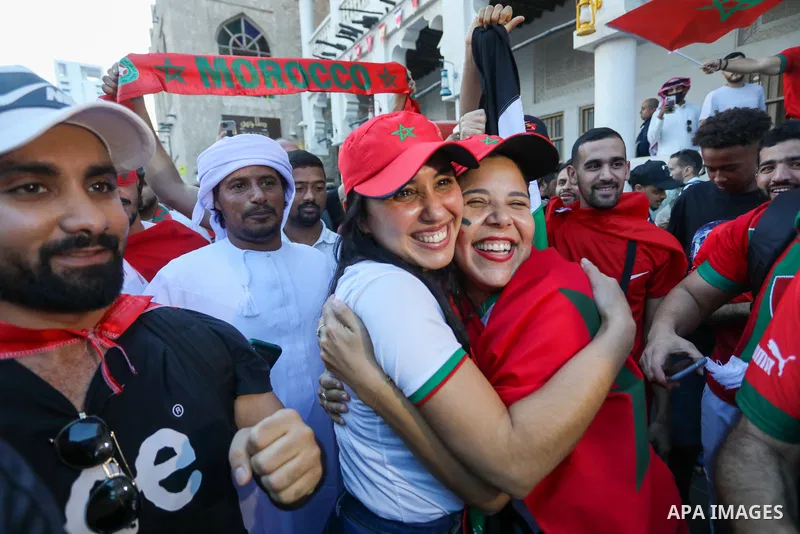Morocco fans gather at Souq Waqif during the FIFA World Cup Qatar 2022 in Doha, Qatar on December 14, 2022. Photo by Ashraf Amra\ apaimages