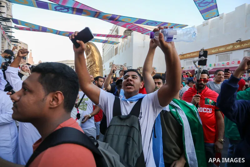Morocco fans gather at Souq Waqif during the FIFA World Cup Qatar 2022 in Doha, Qatar on December 14, 2022. Photo by Ashraf Amra\ apaimages