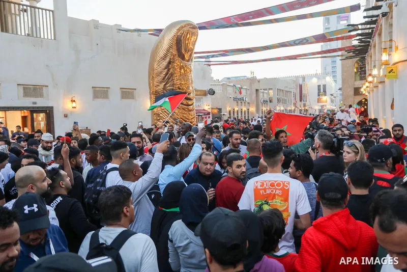 Morocco fans gather at Souq Waqif during the FIFA World Cup Qatar 2022 in Doha, Qatar on December 14, 2022. Photo by Ashraf Amra\ apaimages