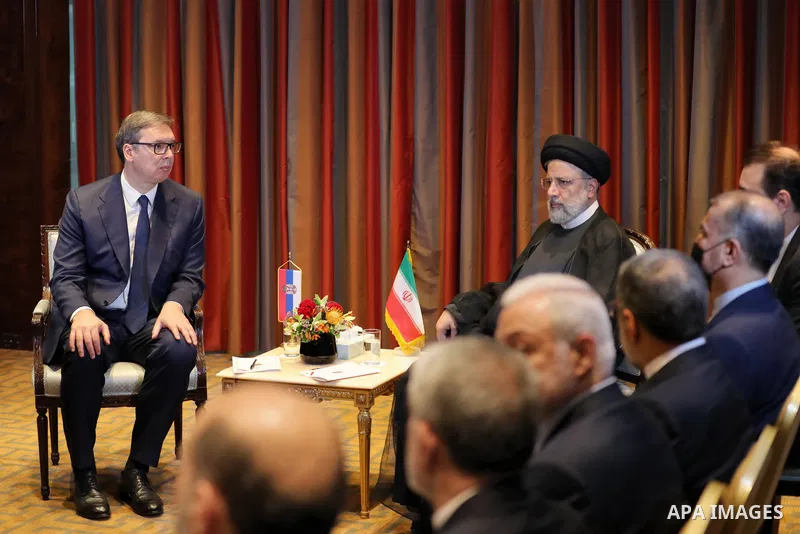 Iranian President Ebrahim Raisi meets with President of Serbia in New York, USA on September 22, 2022. Photo by Iranian presidency\ apaimages