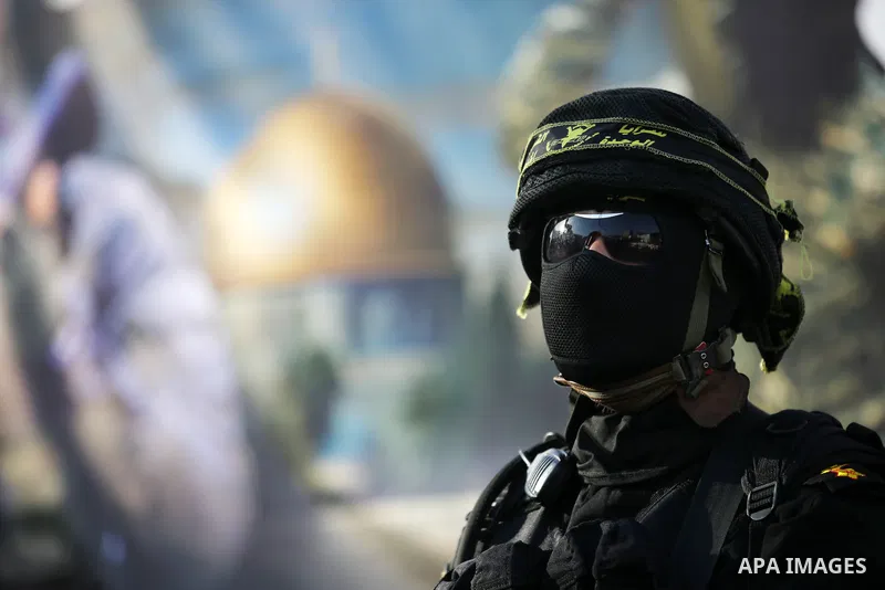 Militants of Al-Quds Brigades, the military wing of Palestinian Islamic Jihad movement take part in memorial service of Palestinians who were killed by Israeli forces in the West Bank and the latest Israel-Gaza conflict,...
