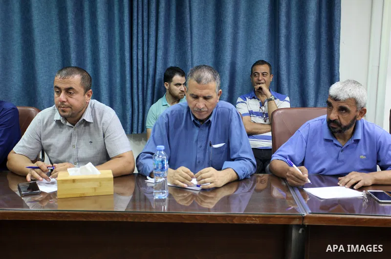 Palestinians attend a meeting on solidarity with prisoners in Israeli Jails in Gaza city on August 28, 2022. Palestinian freedom incarcerated in Israeli prisons dissolved today their representative bodies in all the pris...