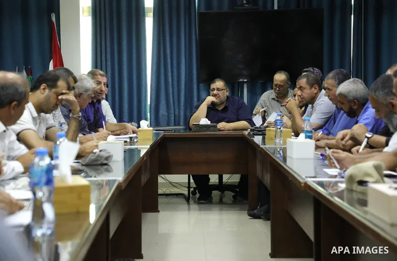 Palestinians attend a meeting on solidarity with prisoners in Israeli Jails in Gaza city on August 28, 2022. Palestinian freedom incarcerated in Israeli prisons dissolved today their representative bodies in all the pris...