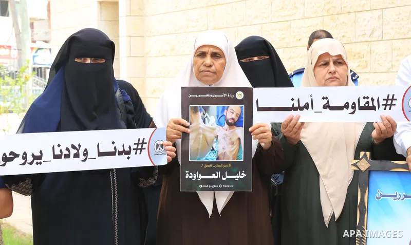 Members of Palestinian factions take part in a press conference in solidarity with prisoners on hunger strike in Israeli jails, in Gaza City on August 31, 2022. More than 4500 Palestinian freedom fighters incarcerated in...