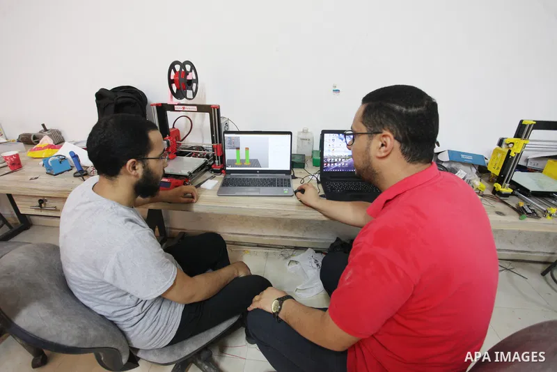 Palestinian engineer Mohammad Abu Matar, 35, uses 3D printing to produce the medical and educational equipment at a laboratory in Gaza City on August 31, 2022. Abu Matar, a specialist in digital manufacturing and 3D prin...