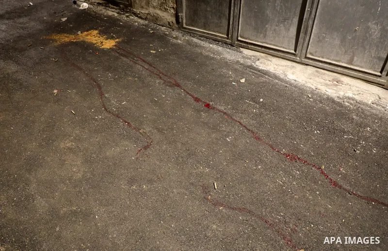Blood is seen at the site during an Israeli military operation in the West Bank city of Nablus on July 24, 2022. Israeli troops killed Two Palestinian civilian in the West Bank, the Palestinian health ministry said. Phot...