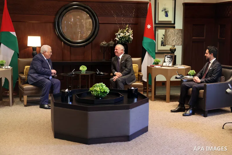 Palestinian president Mahmoud Abbas meets with Jordan's King Abdullah II, in Amman, Jordan on July 24, 2022. Photo by Thaer Ganaim