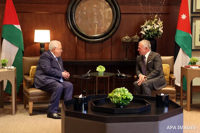 Palestinian president Mahmoud Abbas meets with Jordan's King Abdullah II, in Amman, Jordan on July 24, 2022. Photo by Thaer Ganaim