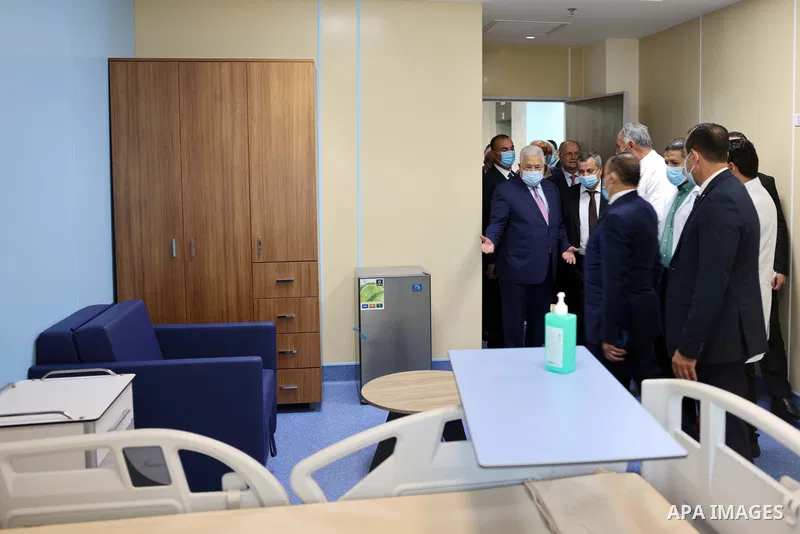 Palestinian President Mahmoud Abbas attends the opening of the Intermediate Care Department at Istishari Hospital in the West Bank city of Ramallah on July 25, 2022. Photo by Thaer Ganaim