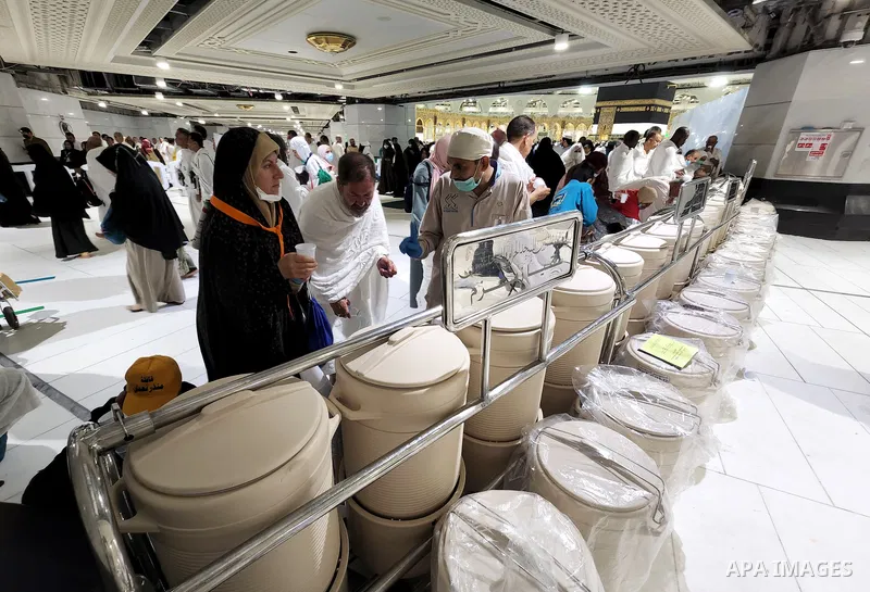 Palestinian Muslims pilgrims drink Zamzam water during the annual hajj pilgrimage, in Mecca, Saudi Arabia, on July 02, 2022. Annual Saudi Arabia welcomed its first batch of hajj pilgrims since before the coronavirus pand...