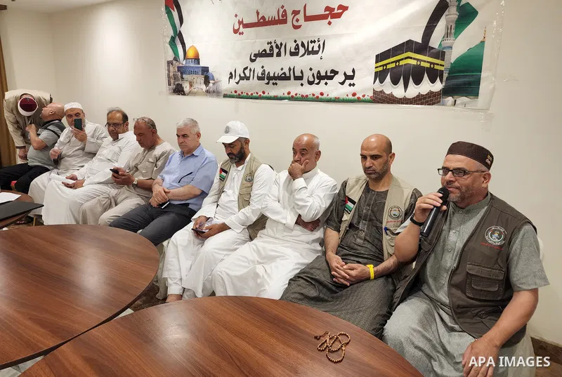 Palestinian Muslims pilgrims attend a religious lesson, during the annual hajj pilgrimage, in Mecca, Saudi Arabia, on July 06, 2022. Annual Saudi Arabia welcomed its first batch of hajj pilgrims since before the coronavi...