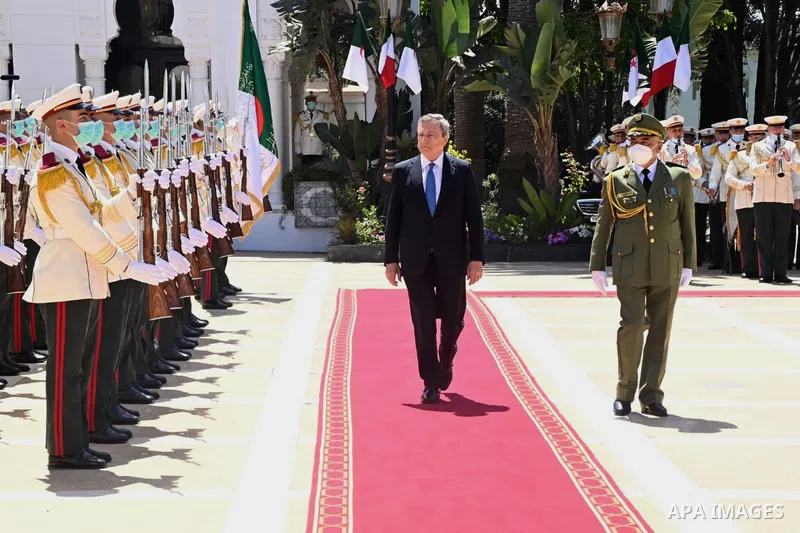 Algerian President Abdelmadjid Tebboune meets with Italian Prime Minister Mario Draghiat the palace of El Mouradia in Algiers, Algeria, 18 July 2022. Draghi is in Algiers to attend the Italo-Algerian intergovernmental su...