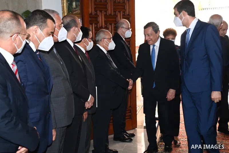 Algerian President Abdelmadjid Tebboune meets with Italian Prime Minister Mario Draghiat the palace of El Mouradia in Algiers, Algeria, 18 July 2022. Draghi is in Algiers to attend the Italo-Algerian intergovernmental su...