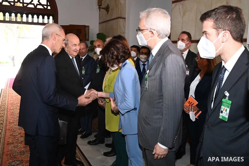 Algerian President Abdelmadjid Tebboune meets with Italian Prime Minister Mario Draghiat the palace of El Mouradia in Algiers, Algeria, 18 July 2022. Draghi is in Algiers to attend the Italo-Algerian intergovernmental su...