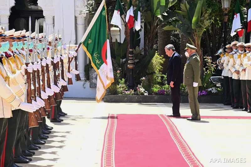 Algerian President Abdelmadjid Tebboune meets with Italian Prime Minister Mario Draghiat the palace of El Mouradia in Algiers, Algeria, 18 July 2022. Draghi is in Algiers to attend the Italo-Algerian intergovernmental su...