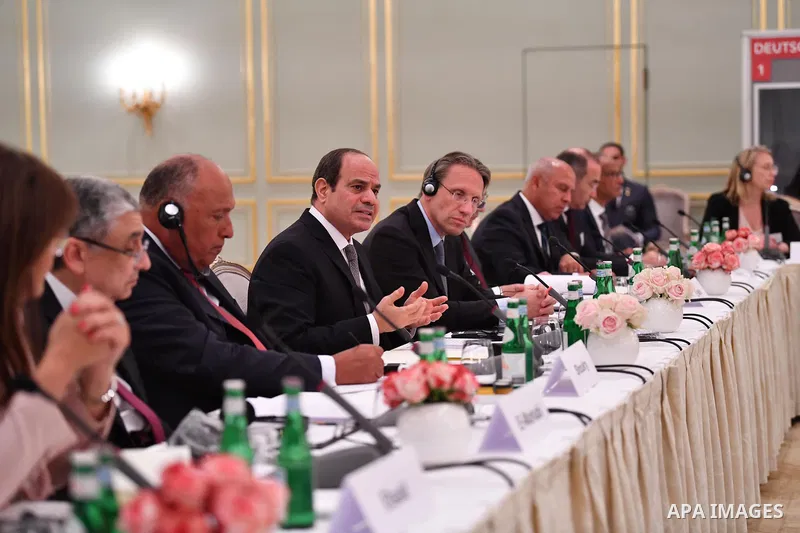 Egyptian President Abdel Fattah al-Sisi attends a meeting in Berlin, German on July 18 2022. Photo by Egyptian President Office