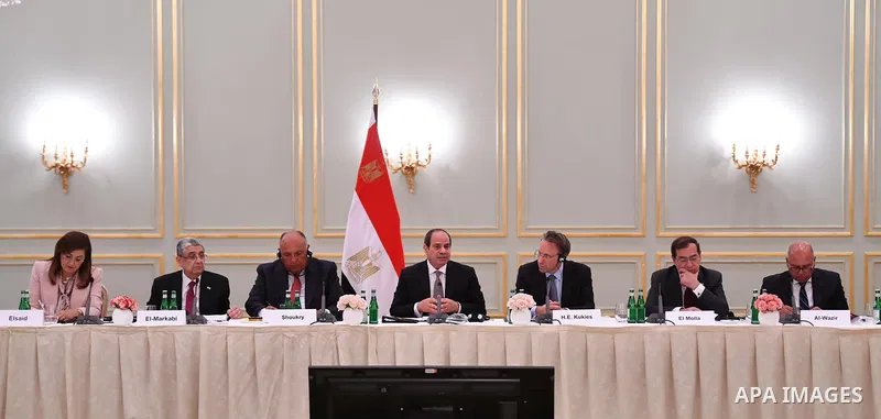 Egyptian President Abdel Fattah al-Sisi attends a meeting in Berlin, German on July 18 2022. Photo by Egyptian President Office