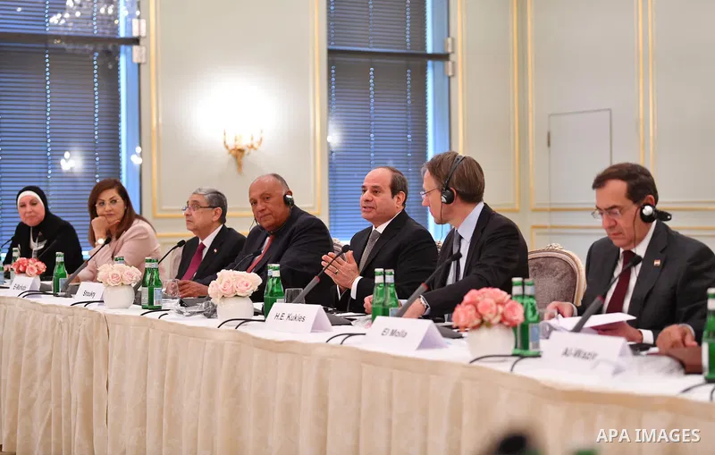 Egyptian President Abdel Fattah al-Sisi attends a meeting in Berlin, German on July 18 2022. Photo by Egyptian President Office