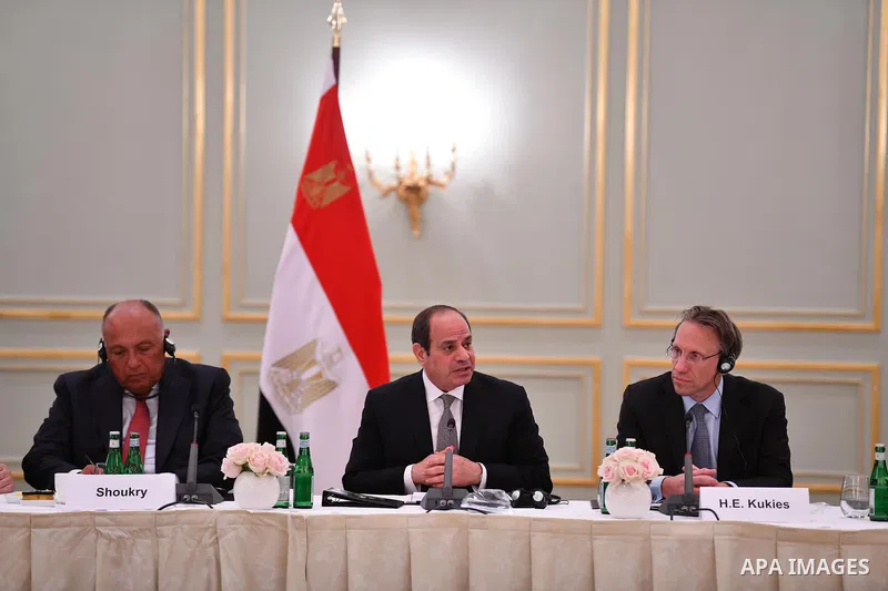 Egyptian President Abdel Fattah al-Sisi attends a meeting in Berlin, German on July 18 2022. Photo by Egyptian President Office