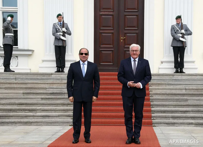 President Frank-Walter Steinmeier welcomes Abdel Fattah al-Sisi, President of Egypt, outside Bellevue Palace on Berlin, German on July 18 2022. Photo by Egyptian President Office