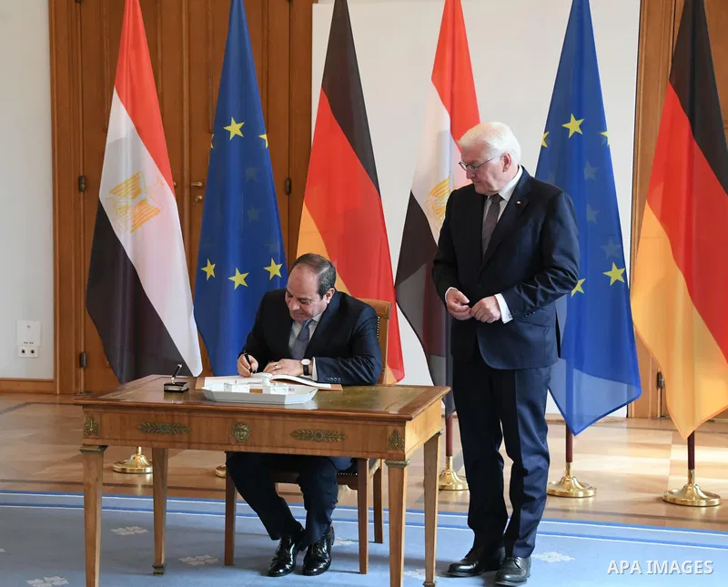 President Frank-Walter Steinmeier welcomes Abdel Fattah al-Sisi, President of Egypt, outside Bellevue Palace in Berlin, German on July 18 2022. Photo by Egyptian President Office