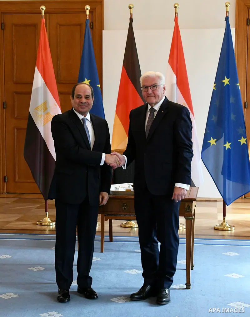 President Frank-Walter Steinmeier welcomes Abdel Fattah al-Sisi, President of Egypt, outside Bellevue Palace in Berlin, German on July 18 2022. Photo by Egyptian President Office