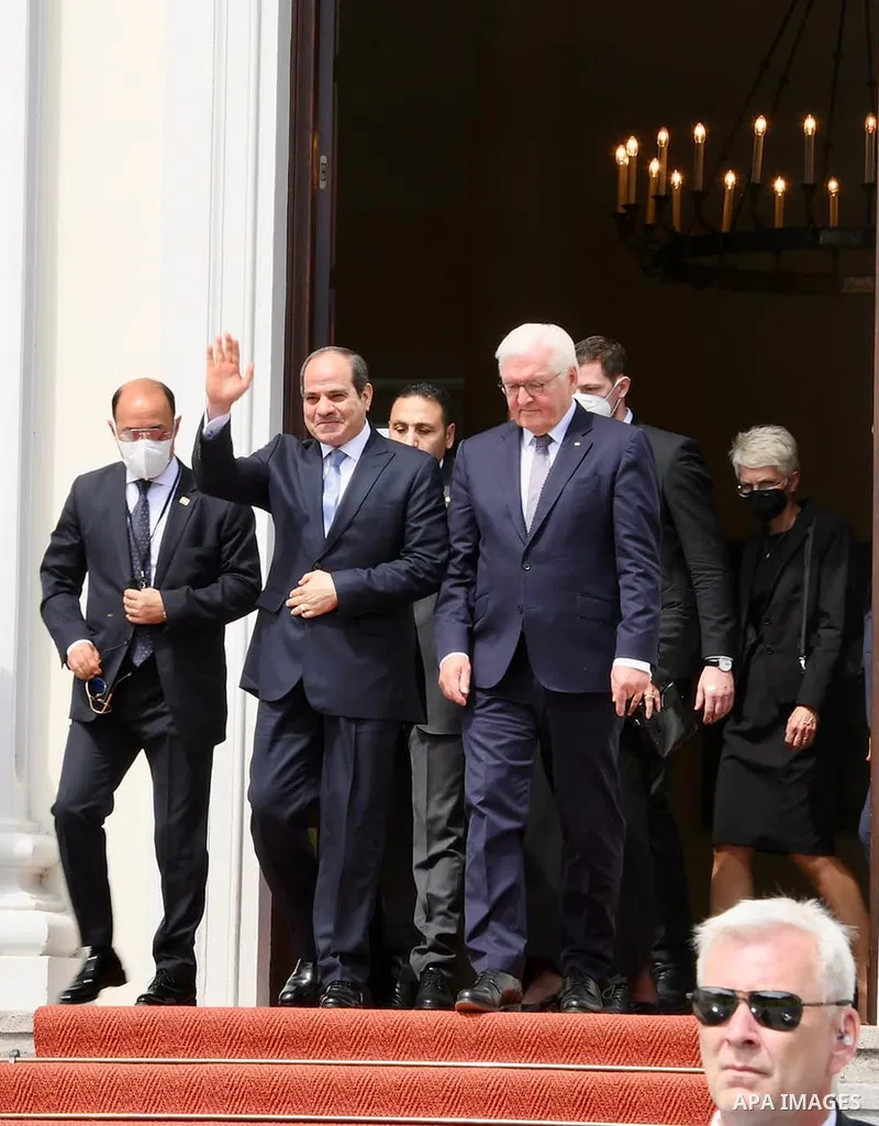 President Frank-Walter Steinmeier welcomes Abdel Fattah al-Sisi, President of Egypt, outside Bellevue Palace in Berlin, German on July 18 2022. Photo by Egyptian President Office