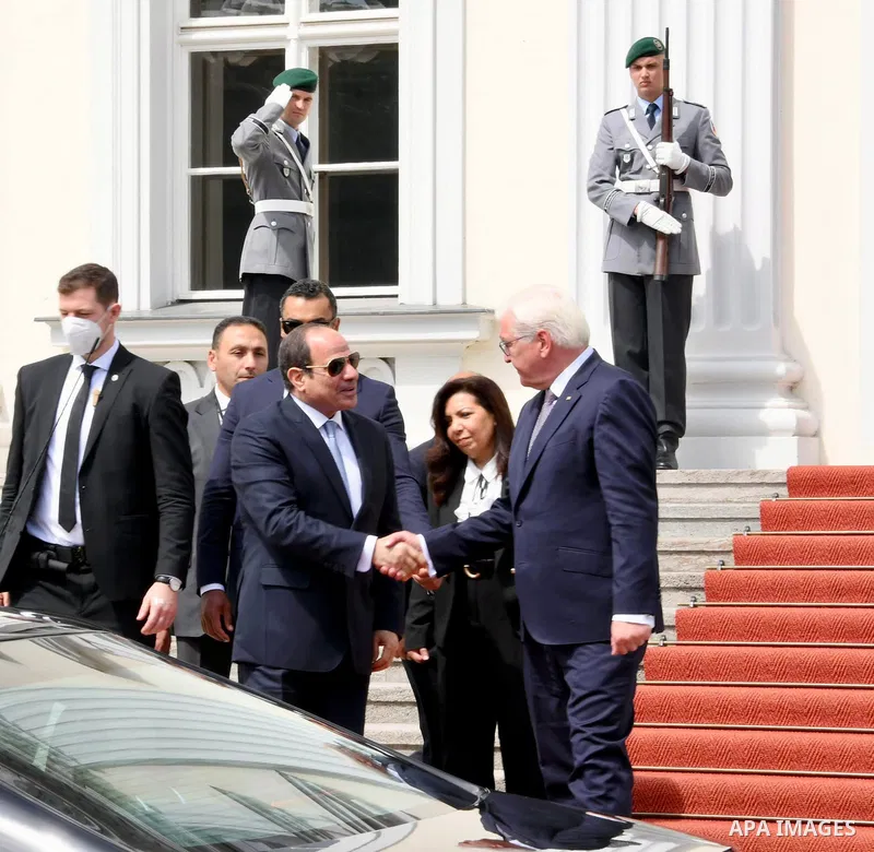 President Frank-Walter Steinmeier welcomes Abdel Fattah al-Sisi, President of Egypt, outside Bellevue Palace on Berlin, German on July 18 2022. Photo by Egyptian President Office