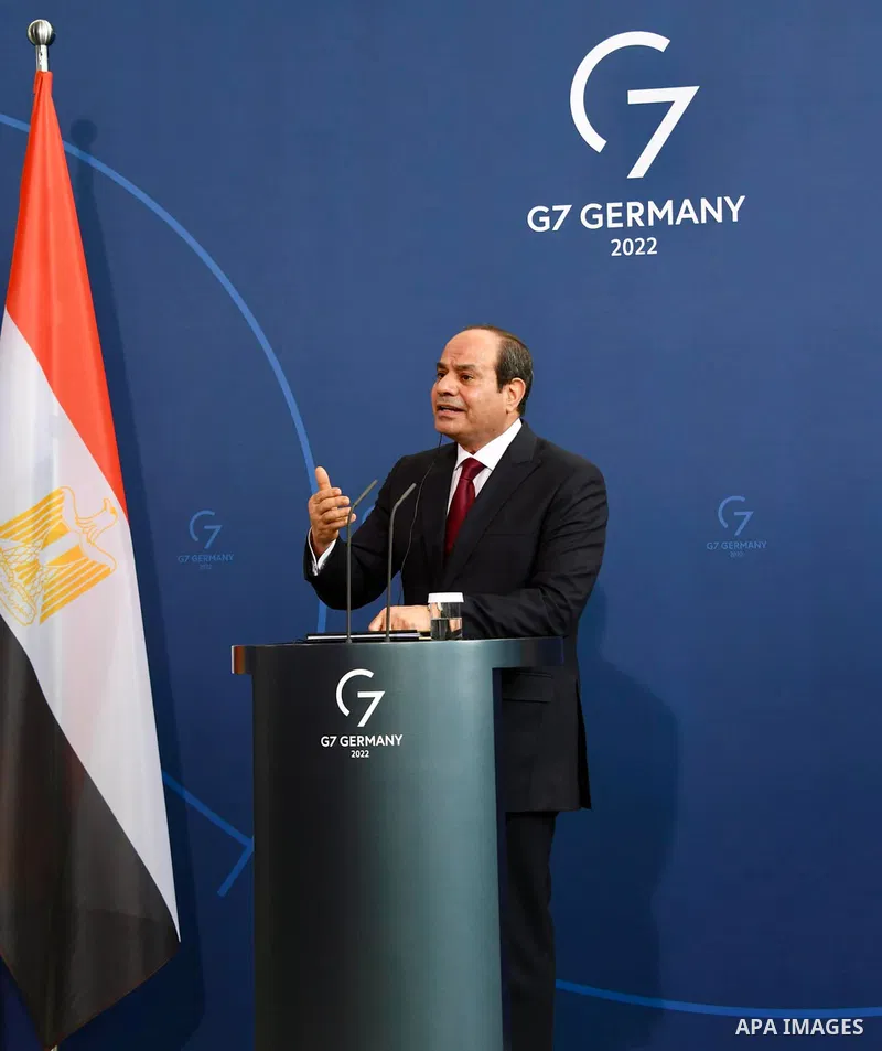 German Chancellor Olaf Scholz holds a press conference with Egyptian President Abdel Fattah el-Sisi at the Chancellery in Berlin, Germany on July 18, 2022. Photo by Egyptian President Office
