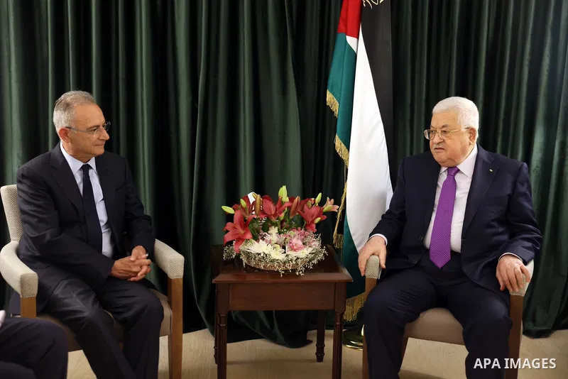 Palestinian president Mahmoud Abbas meets with President of the Cyprus Democratic Rally Party, in Nicosia, Cyprus on June 14, 2022. Photo by Thaer Ganaim