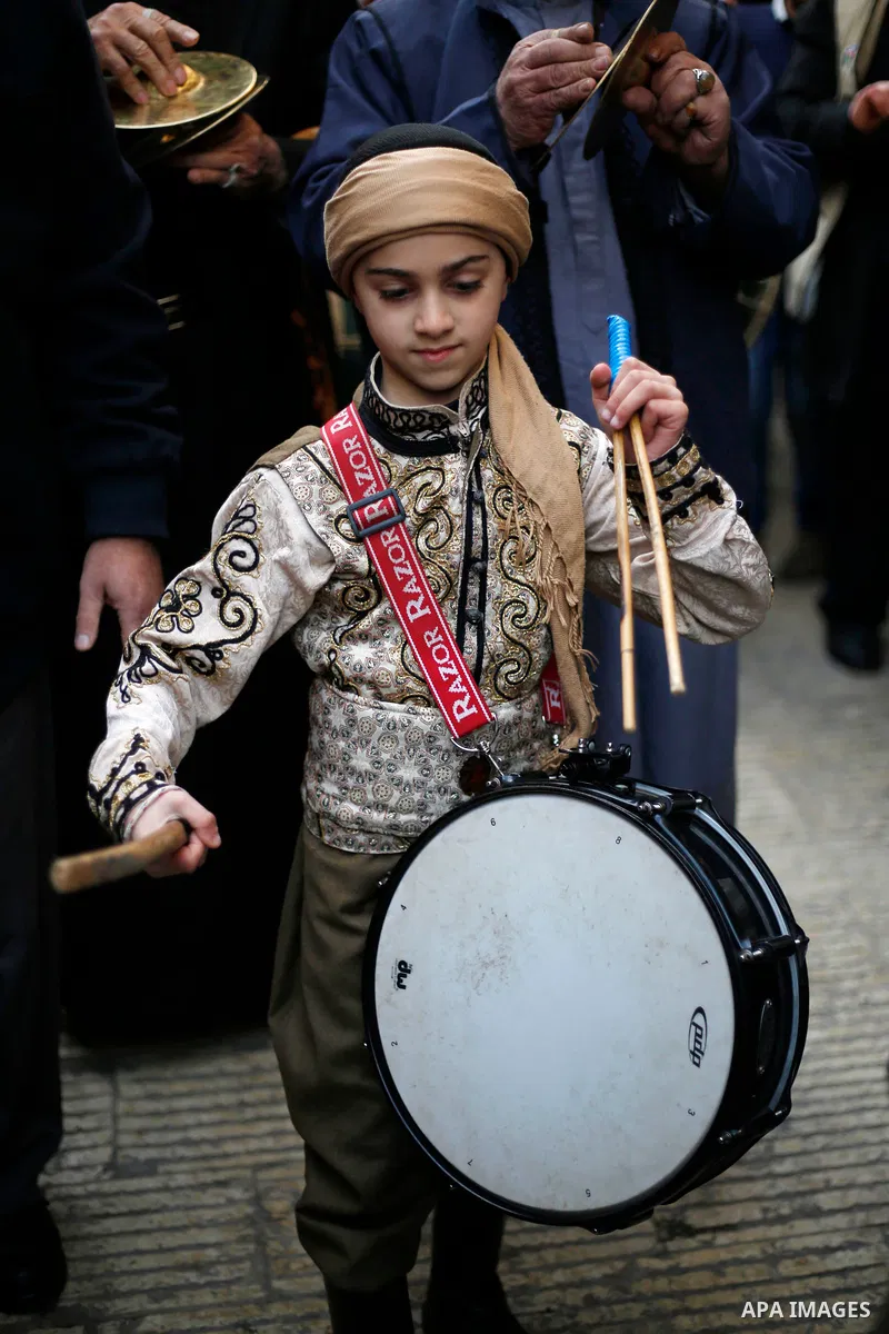 Palestinian sufis perform during a celebration of the Islamic holiday of Isra Mi'raj, in the old city of the West Bank city of Nablus, Feb. 28, 2022. The holiday marks what Muslims believe is the Prophet Mohammad's journ...