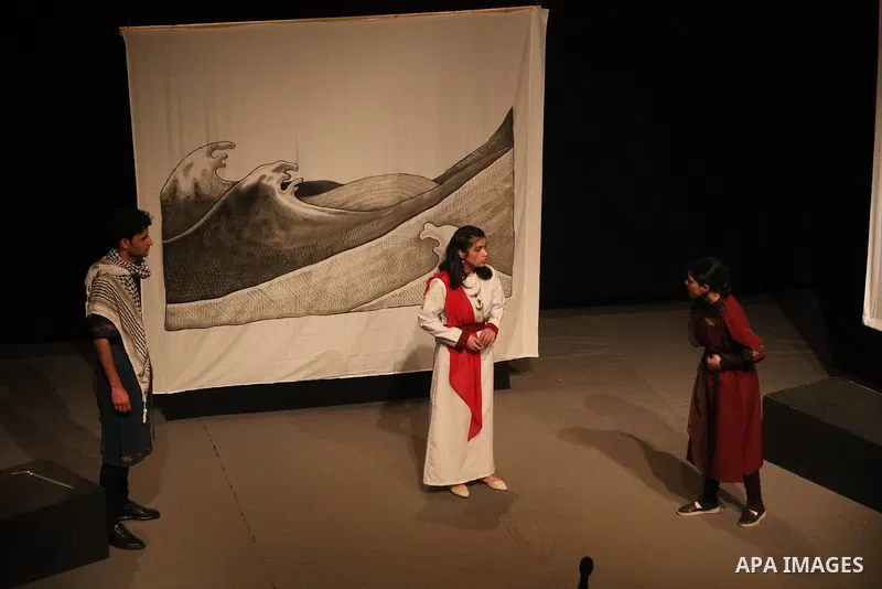 Italian and Palestinian students take part in a theatrical performance on the - "Right of Return" - for Palestinians at Ayam al Masrah in GAZA City on January 7, 2023. Photo by Ashraf Amra\ apaimages